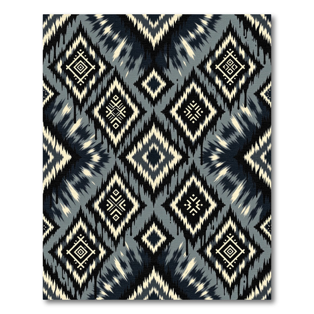 Black White Gray Diamond Ikat Rug