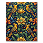 Golden Bird and Floral Botanical Art Rug