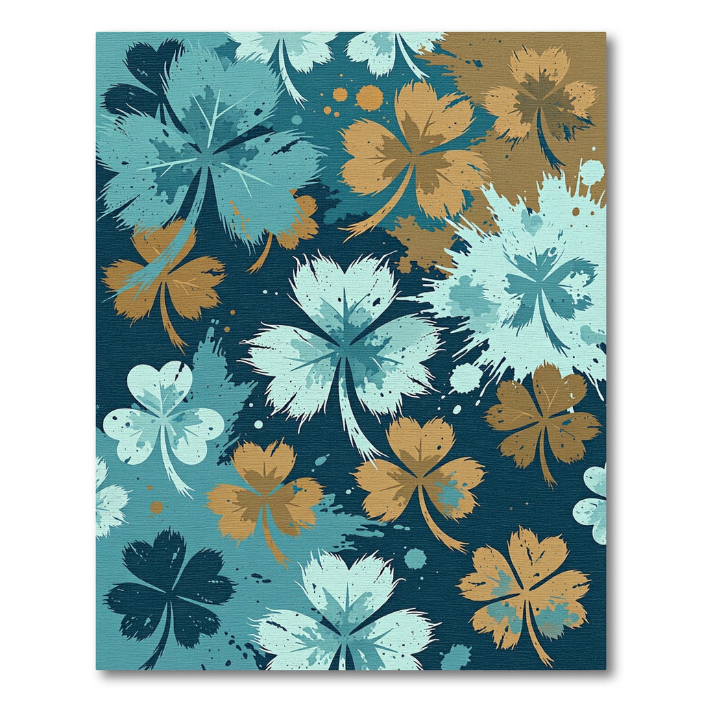 Aqua Gold Clover Splatter Cluster Rug
