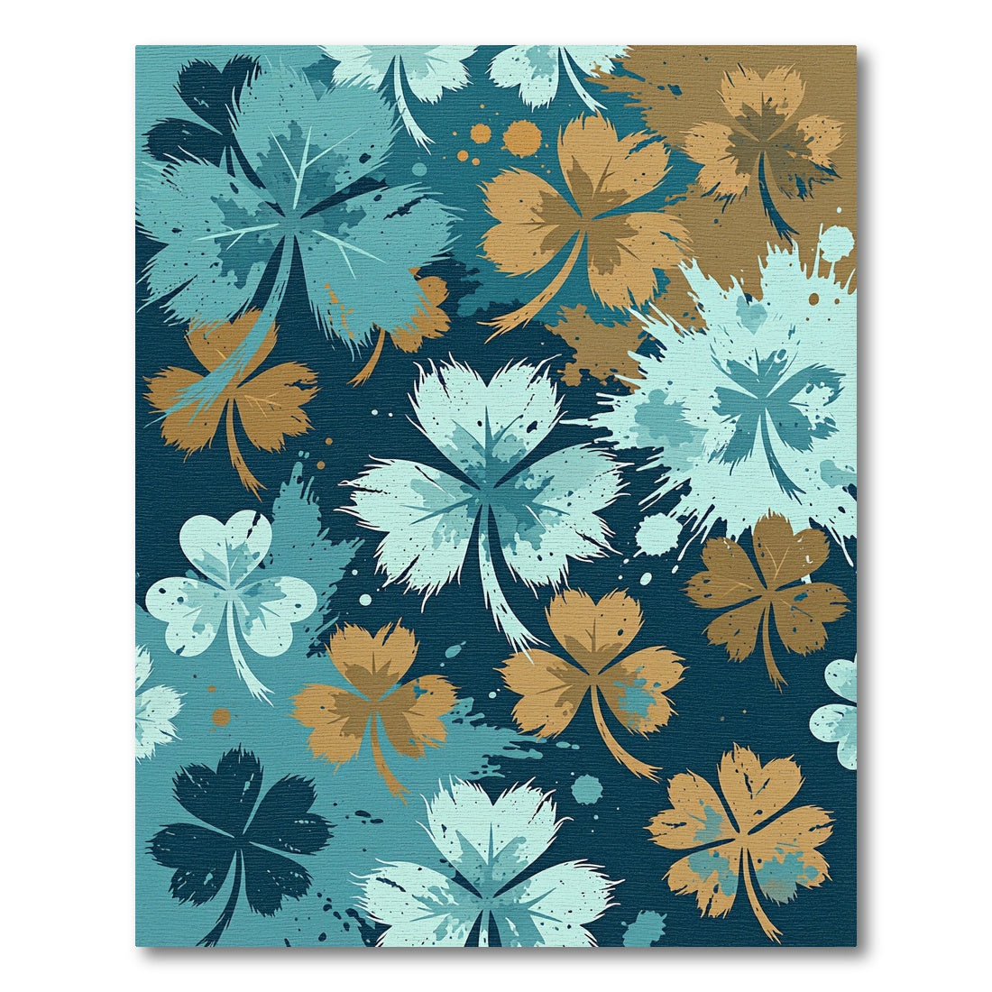 Aqua Gold Clover Splatter Cluster Rug