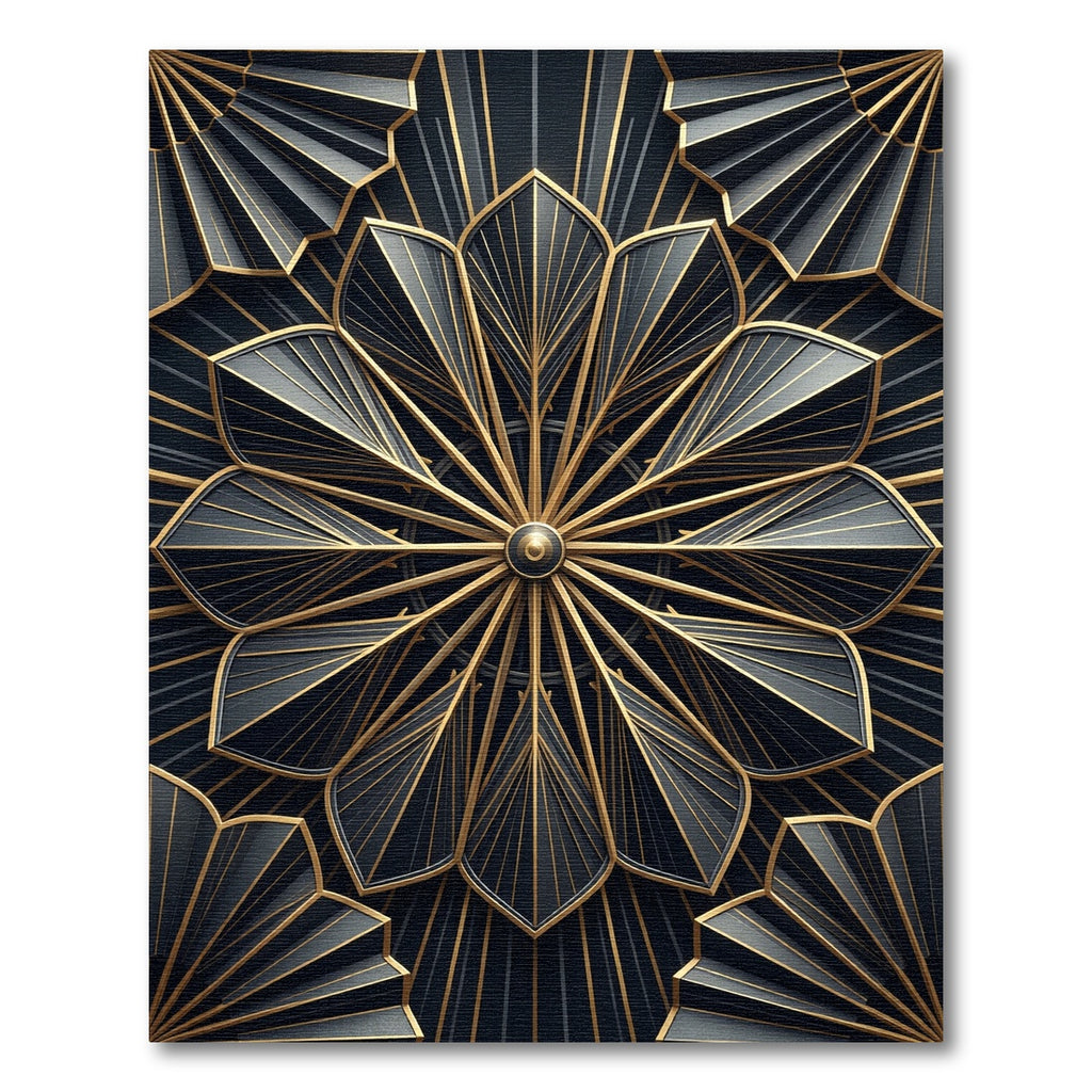 Art Deco Black Gold Geometric Fan Rug