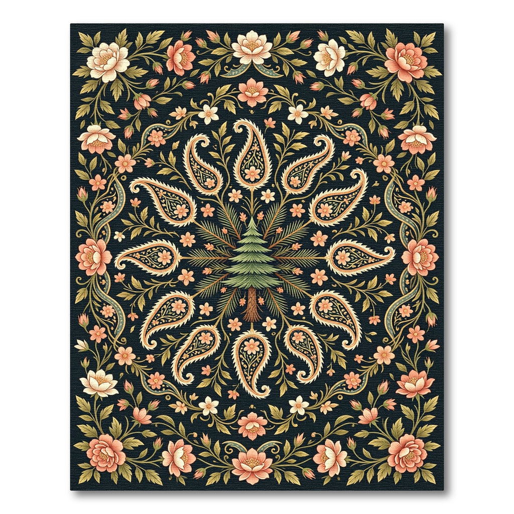 Midnight Teal Floral Paisley Spruce Medallion Rug