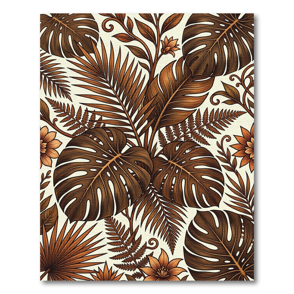 Sepia Tropical Botanical Leaf Foliage Rug