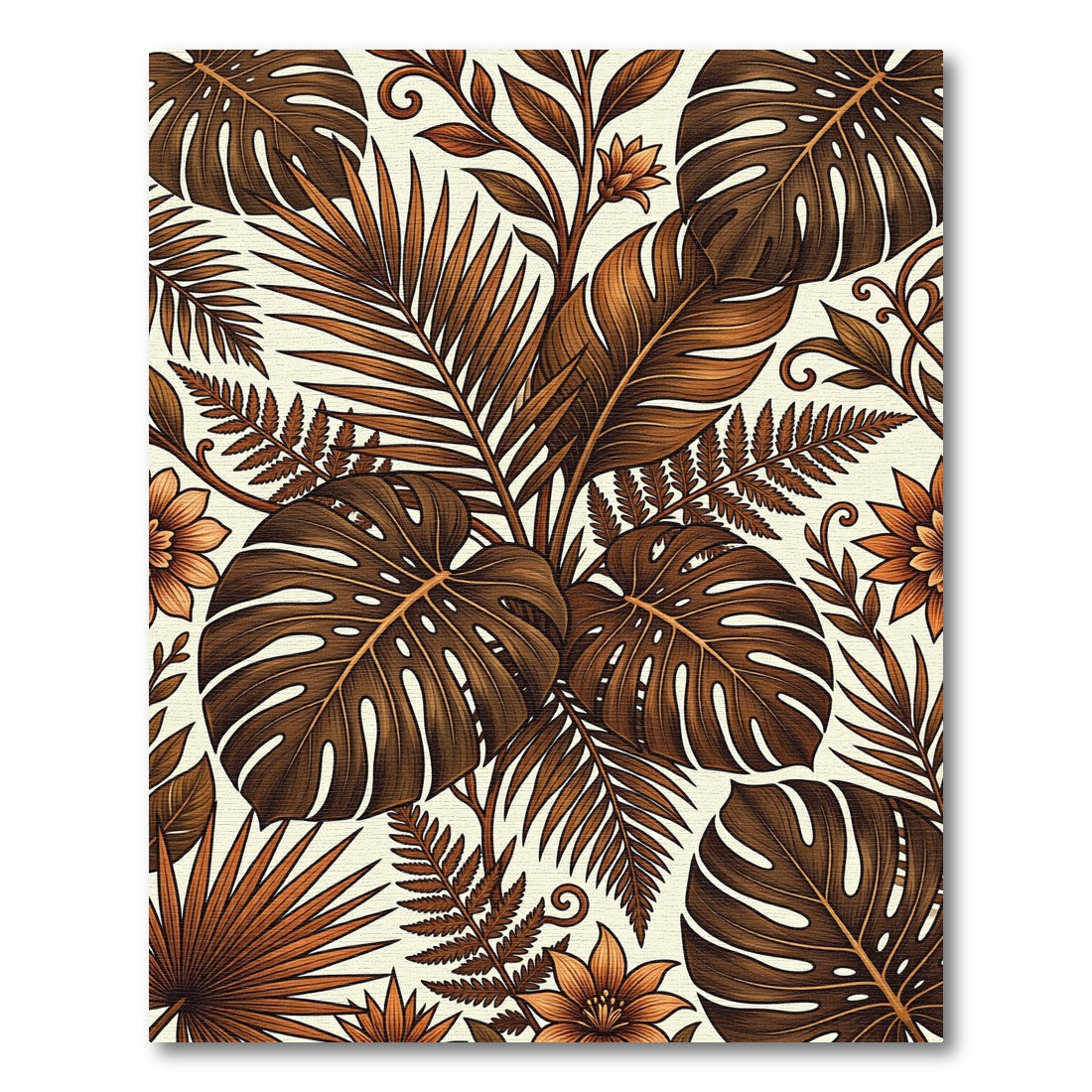 Sepia Tropical Botanical Leaf Foliage Rug