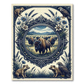 Western Bison Meadow Eagle Ink Illustration Rug