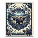Western Bison Meadow Eagle Ink Illustration Rug