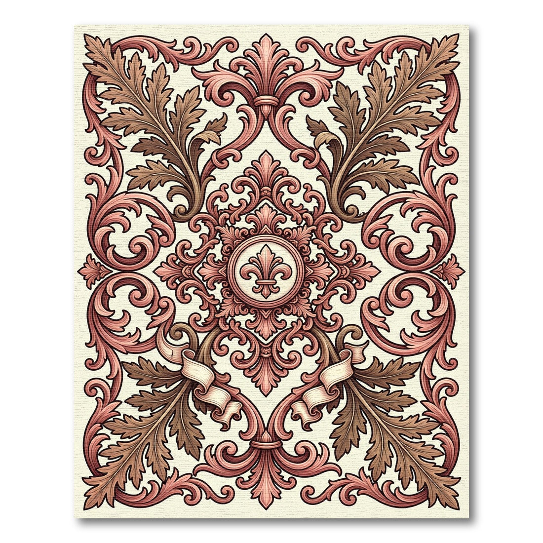 Ornate Rose Gold Laurel Border Rug
