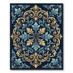 Ornate Golden Blue Acanthus Damask Rug