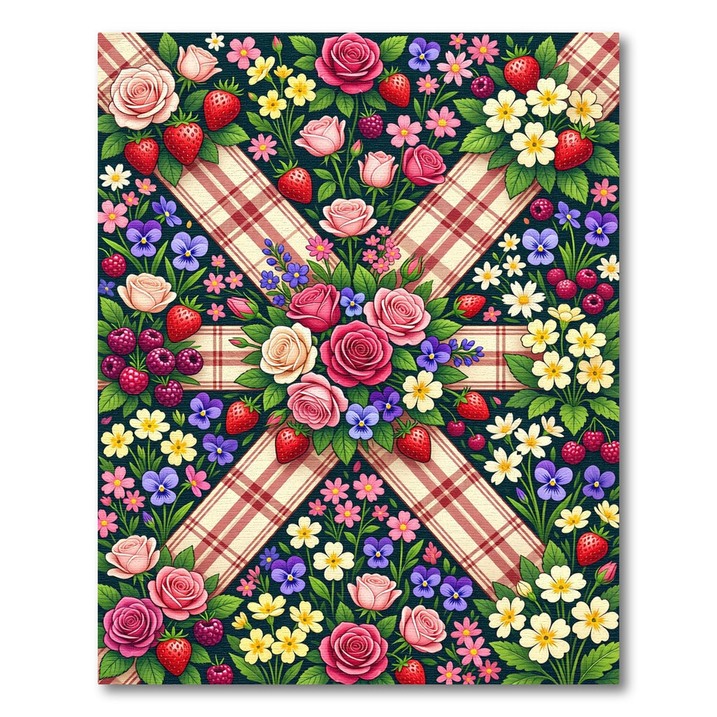 Rosy Pink Strawberry Floral Plaid Rug