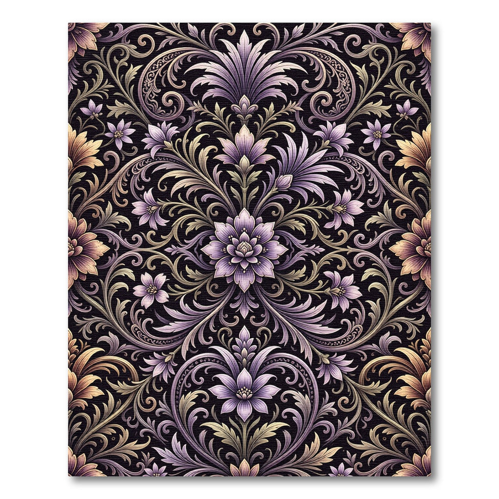 Elegant Lilac Floral Damask Jewel Scroll Rug