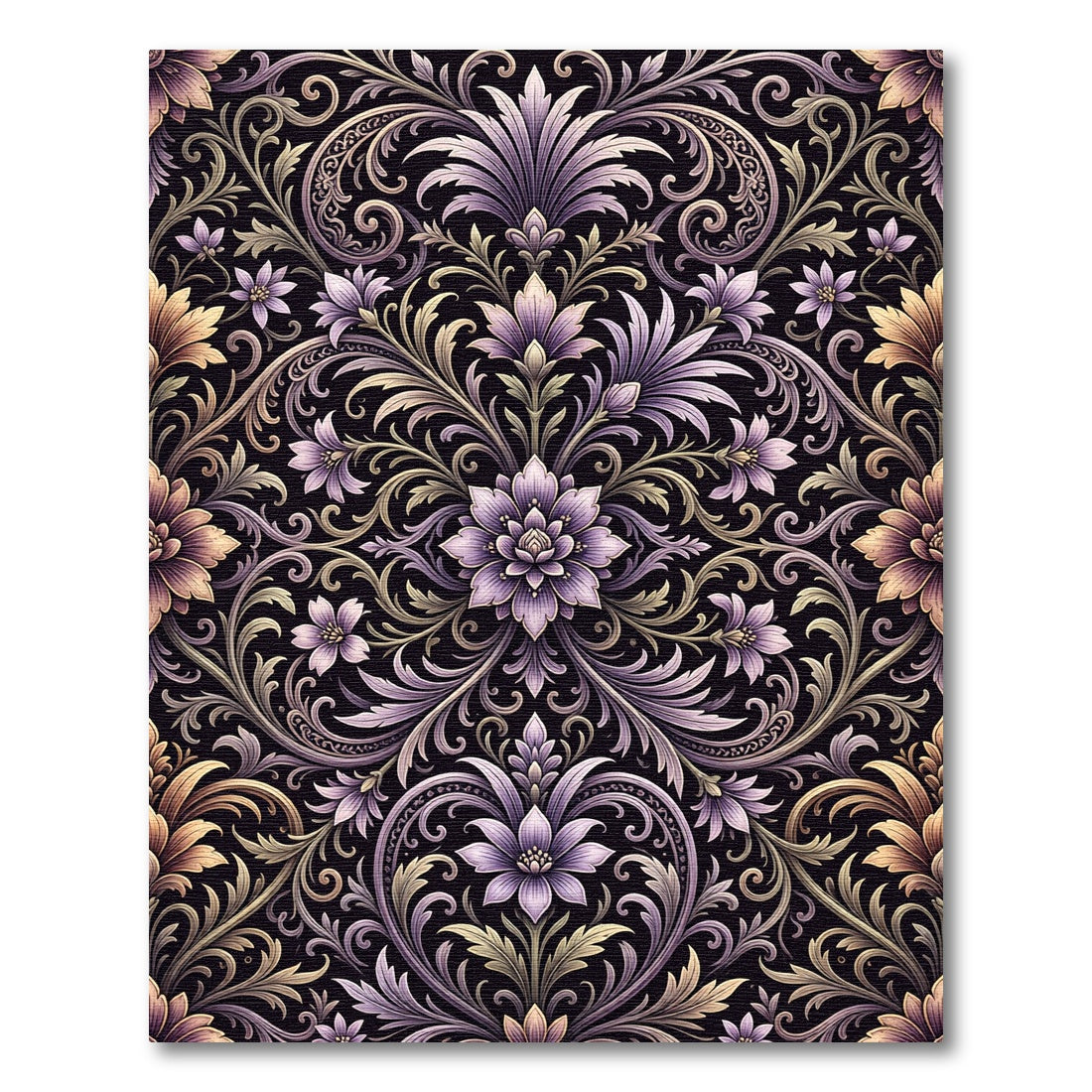 Elegant Lilac Floral Damask Jewel Scroll Rug