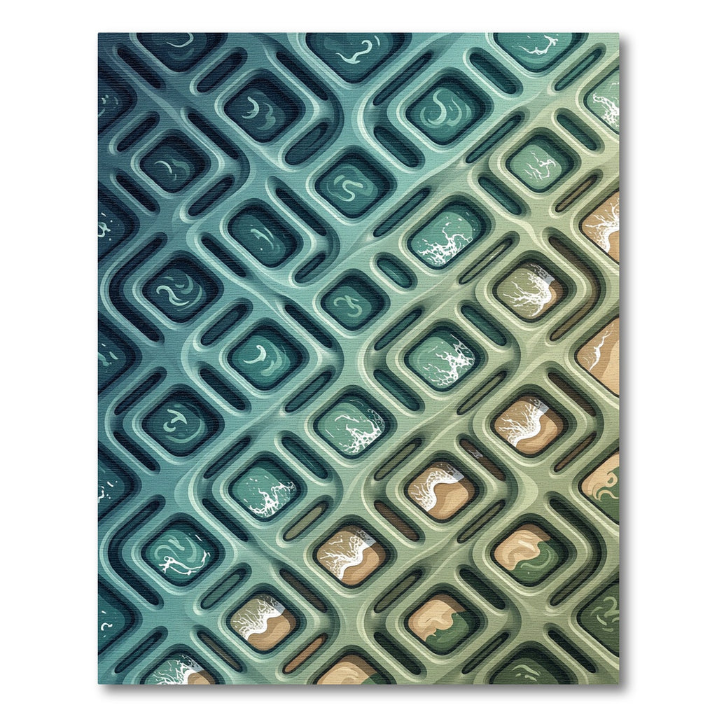 Modern Oceanic Grid Wave Gradient Rug