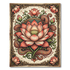 Ornate Pink Lotus Floral Paisley Square Rug
