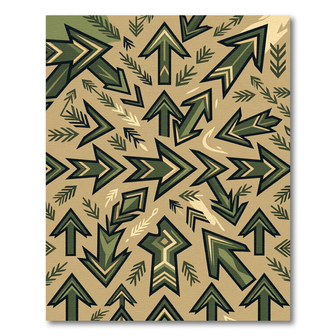 Earthy Green Chevron Arrow Arrangement Rug