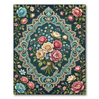 Ornate Blue Floral Bouquet Medallion Rug