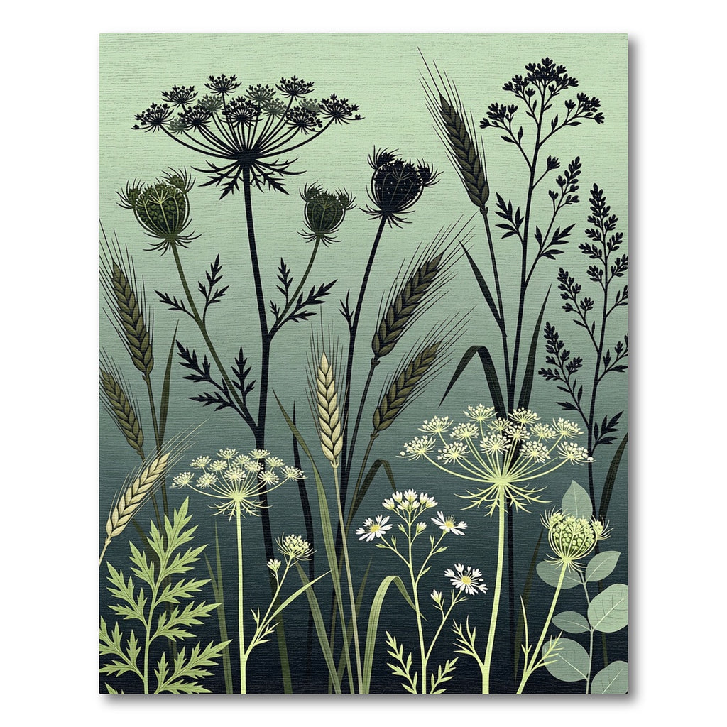 Earthy Green Meadow Wildflower Wheat Rug