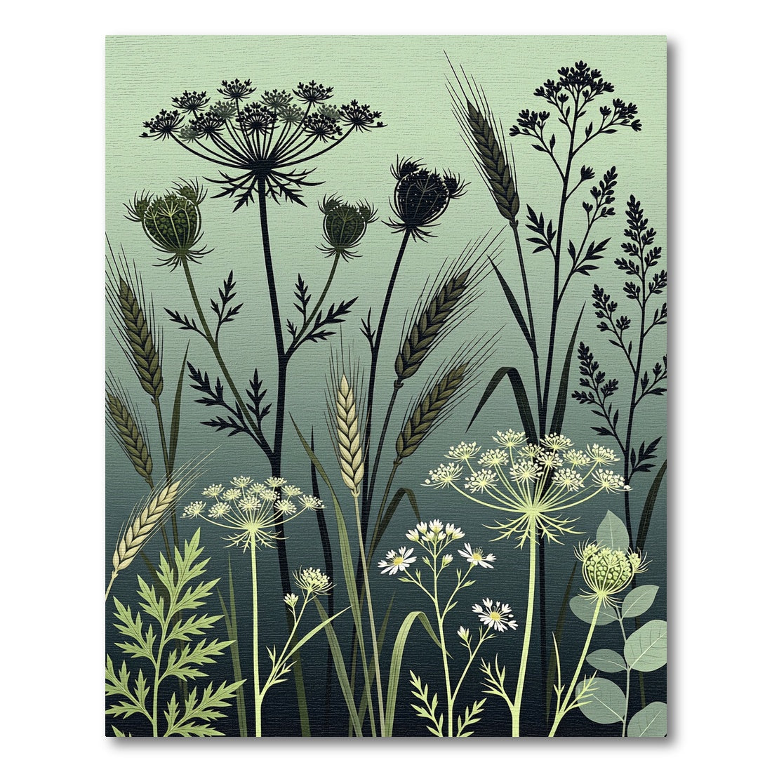 Earthy Green Meadow Wildflower Wheat Rug