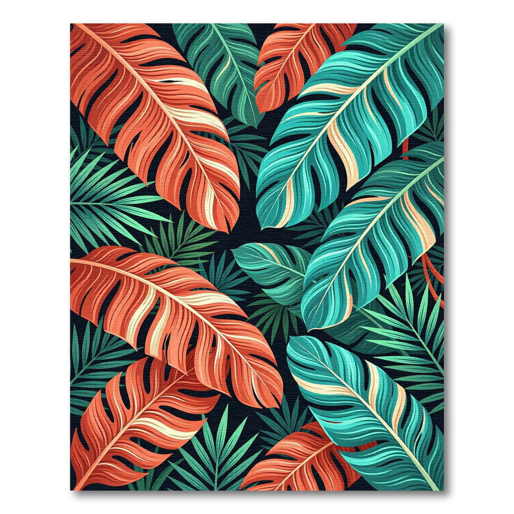 Vibrant Tropical Coral and Teal Palms Rug