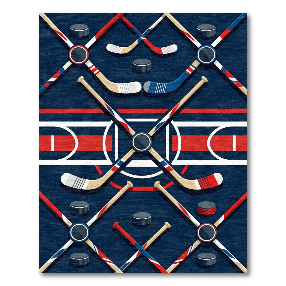 Geometric Navy Red Ice Hockey Abstract Rug