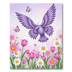 Purple Bird Pink Butterflies Floral Meadow Rug