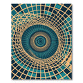 Modern Teal Beige Concentric Spiral Rug