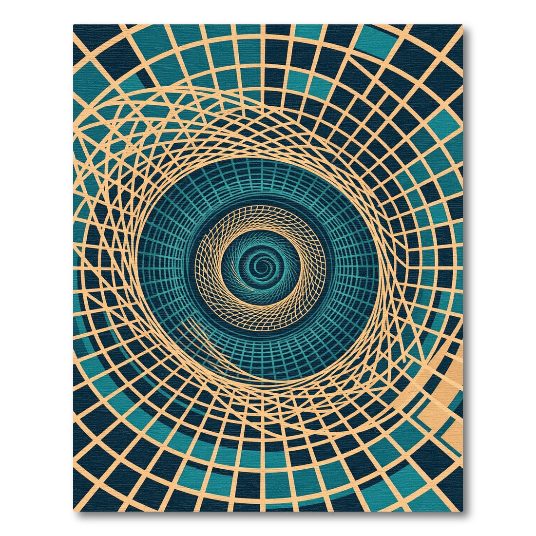 Modern Teal Beige Concentric Spiral Rug