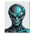 Futuristic Cybernetic Alien Portrait Teal Gray Rug