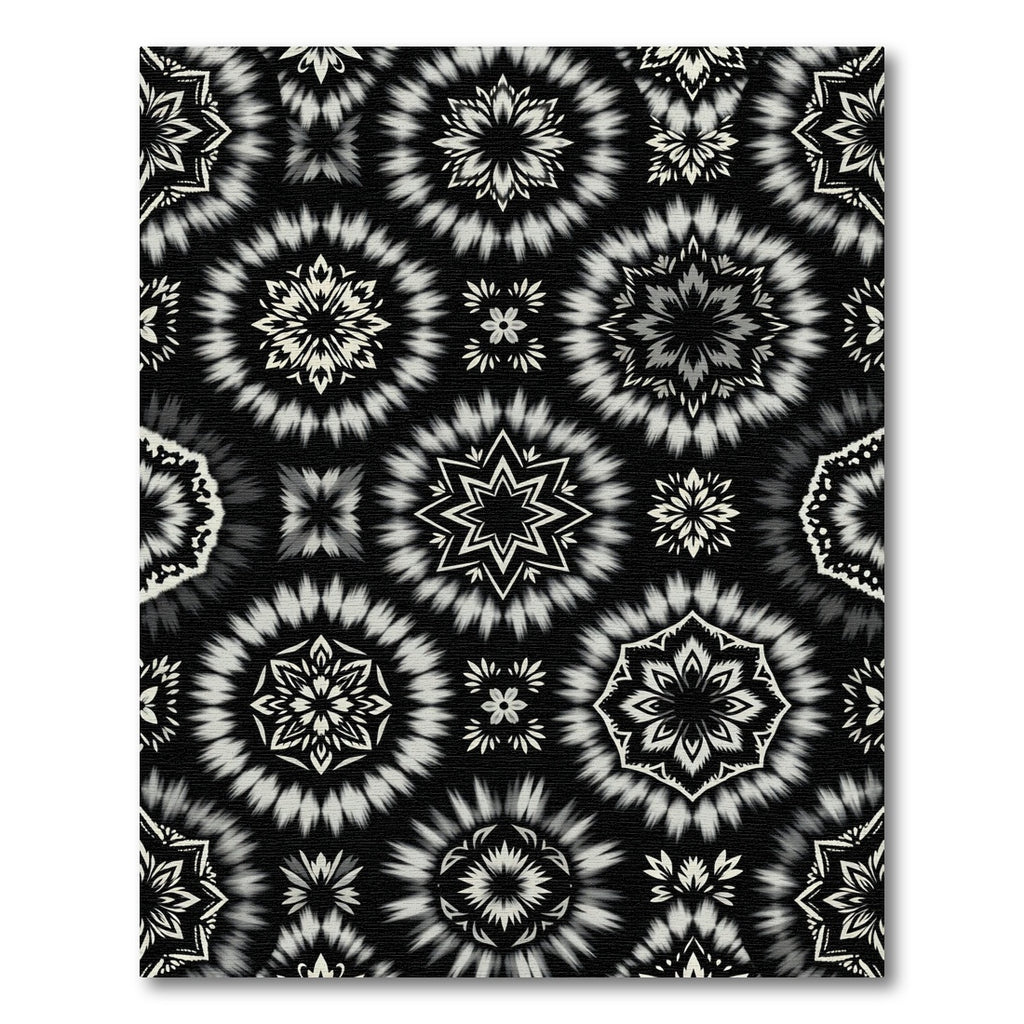 Black White Radial Floral Medallion Rug