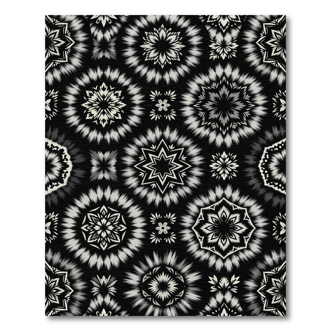 Black White Radial Floral Medallion Rug