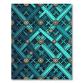 Teal Geometric Lattice with Golden Rosettes Rug