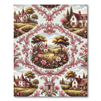 Ornate Rural Pink Chinoiserie Landscape Rug