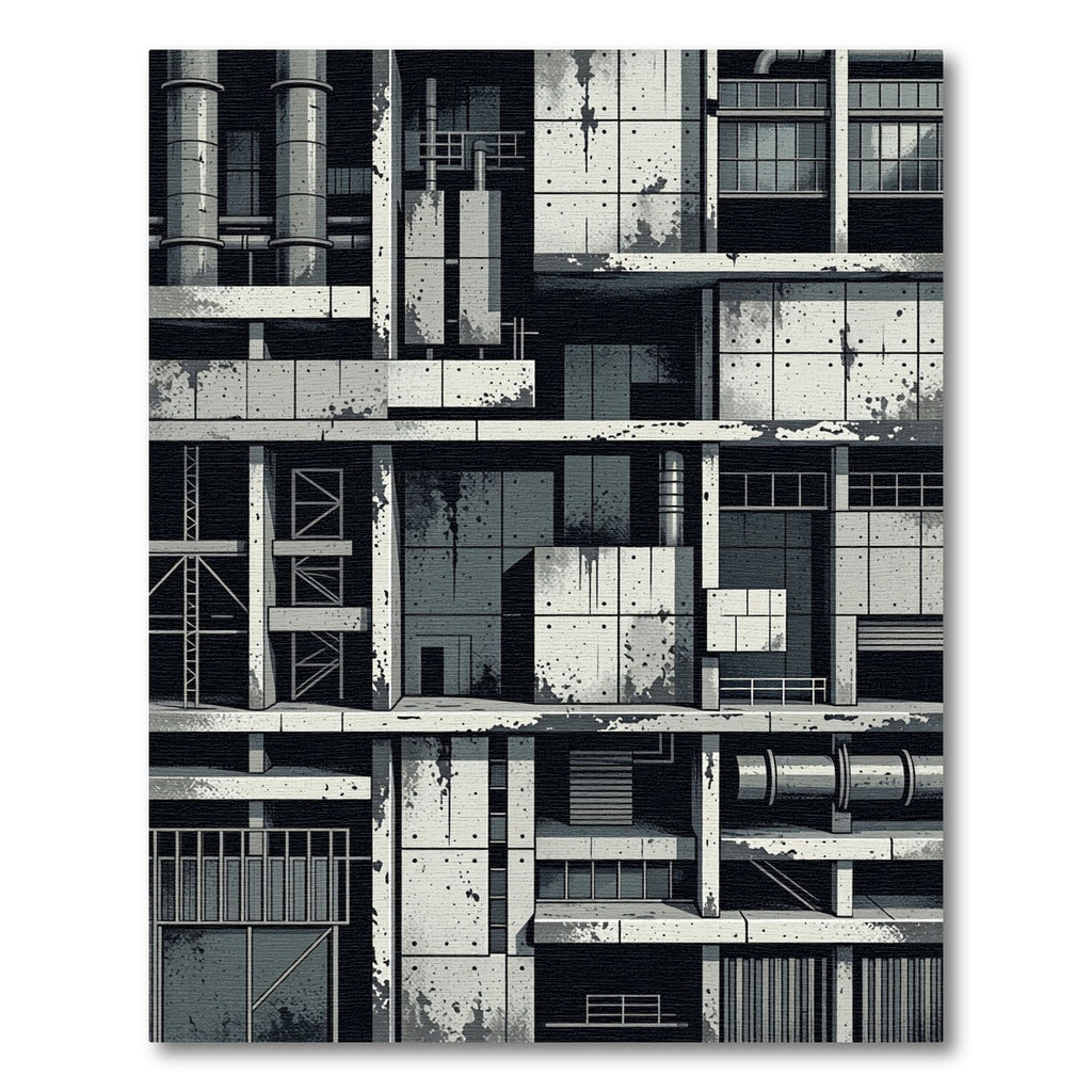Industrial Concrete Grayscale Geometric Structure Rug