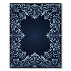 Elegant Dark Blue Acanthus Scrollwork Frame Rug