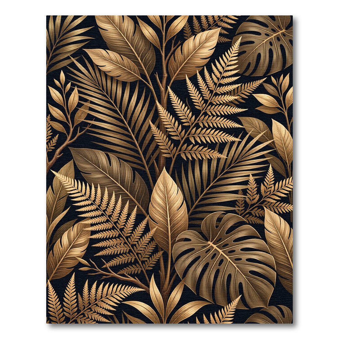 Golden Tropical Foliage Botanical Art Rug