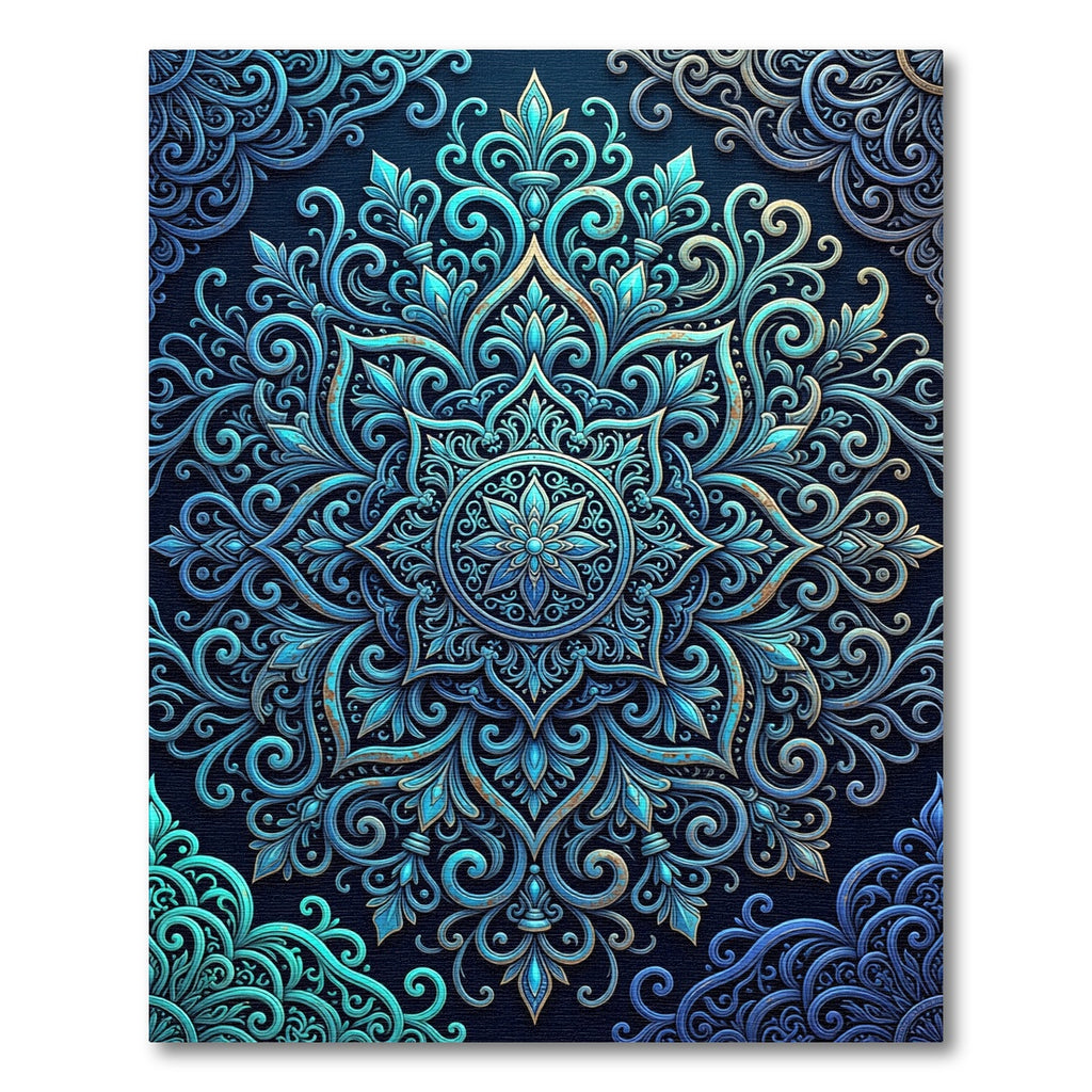 Emerald Blue Ornate Mandala Rug