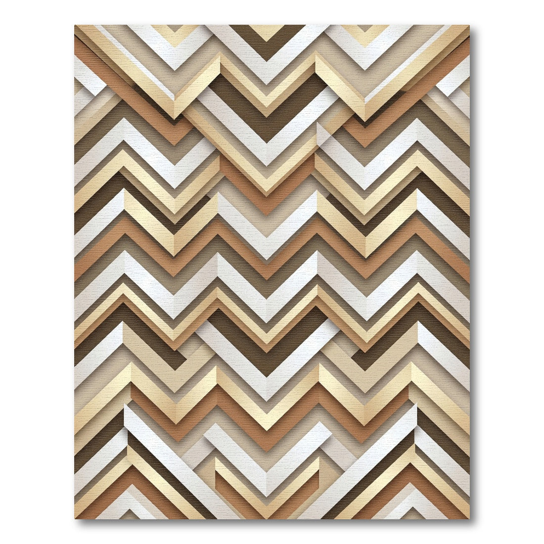 Golden Chevron Geometric Layered Neutral Art Rug