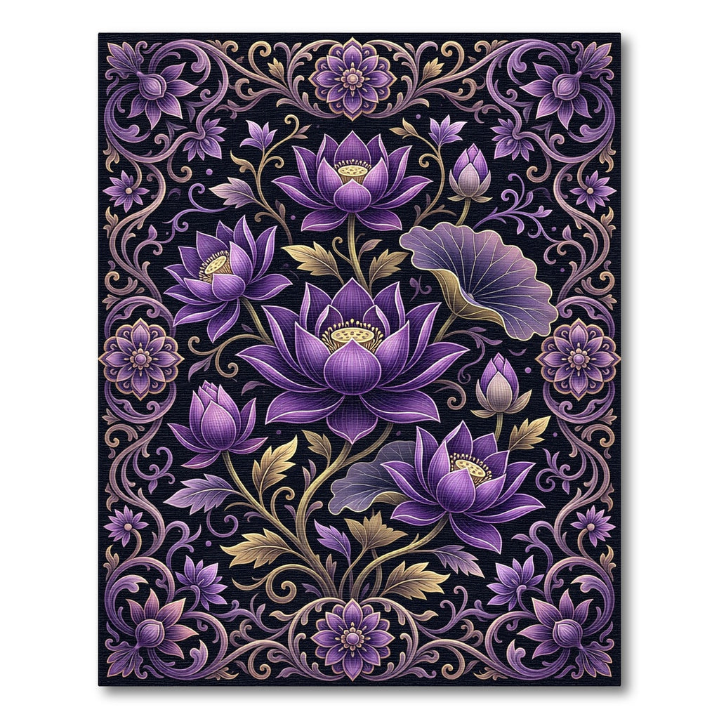 Deep Purple Lotus Floral Scroll Rug