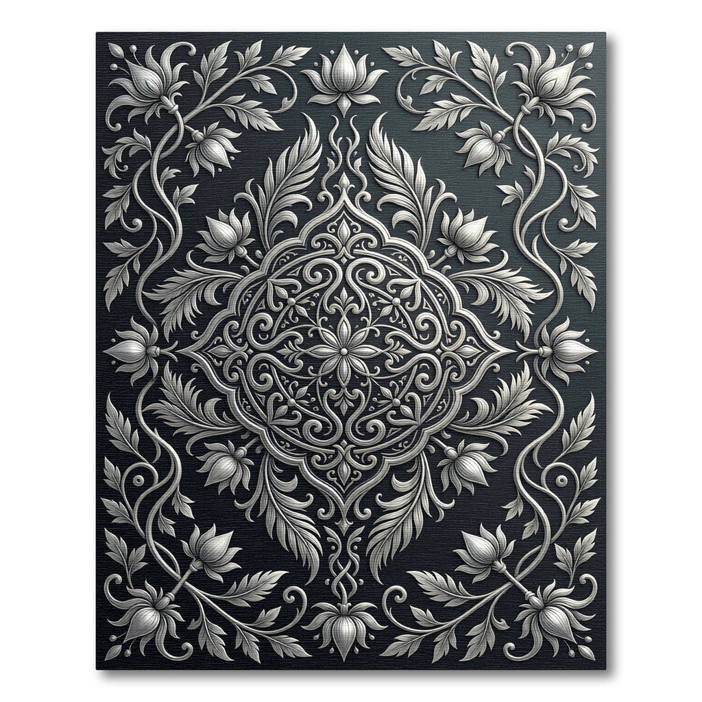 Elegant Silver Lotus Vine Relief Rug