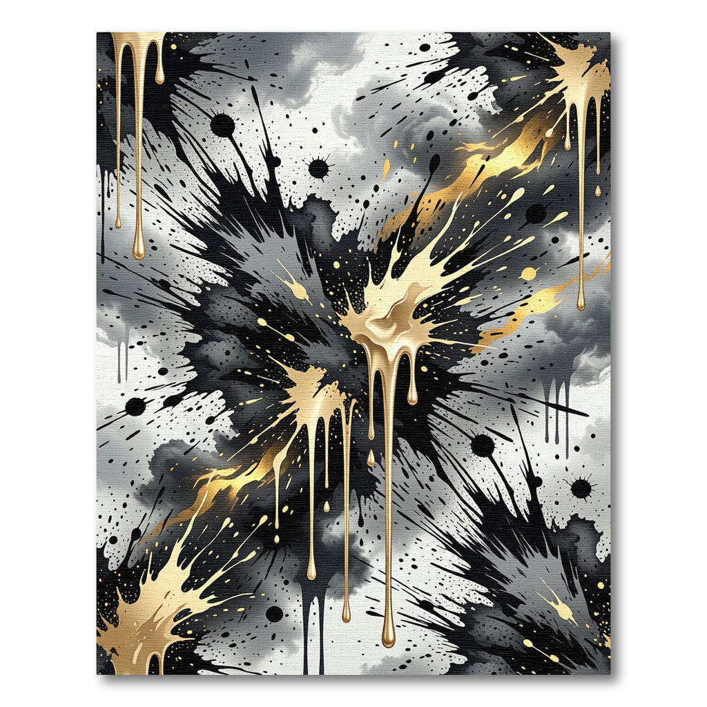 Black and Gold Abstract Ink Splash Rug