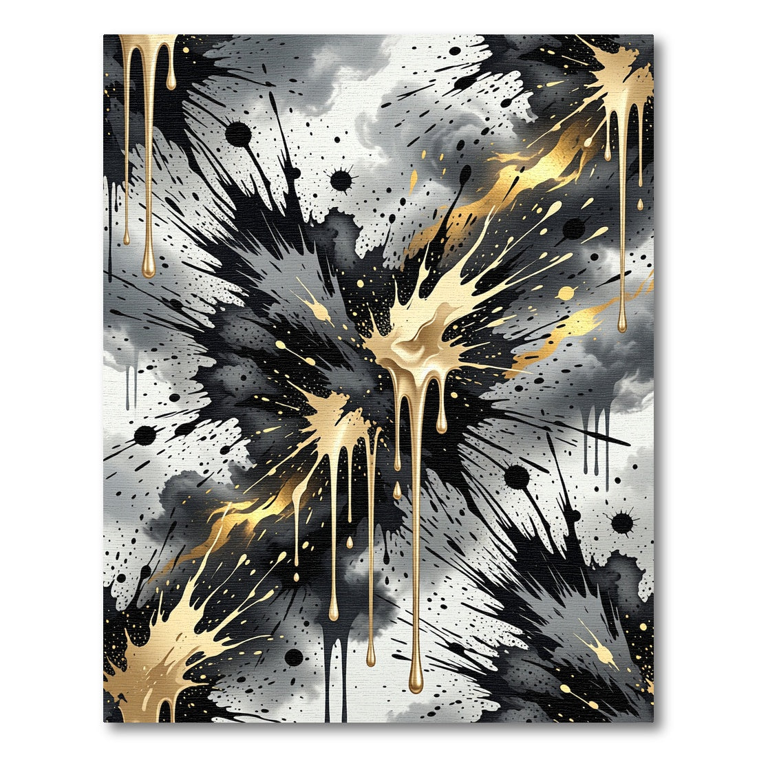 Black and Gold Abstract Ink Splash Rug