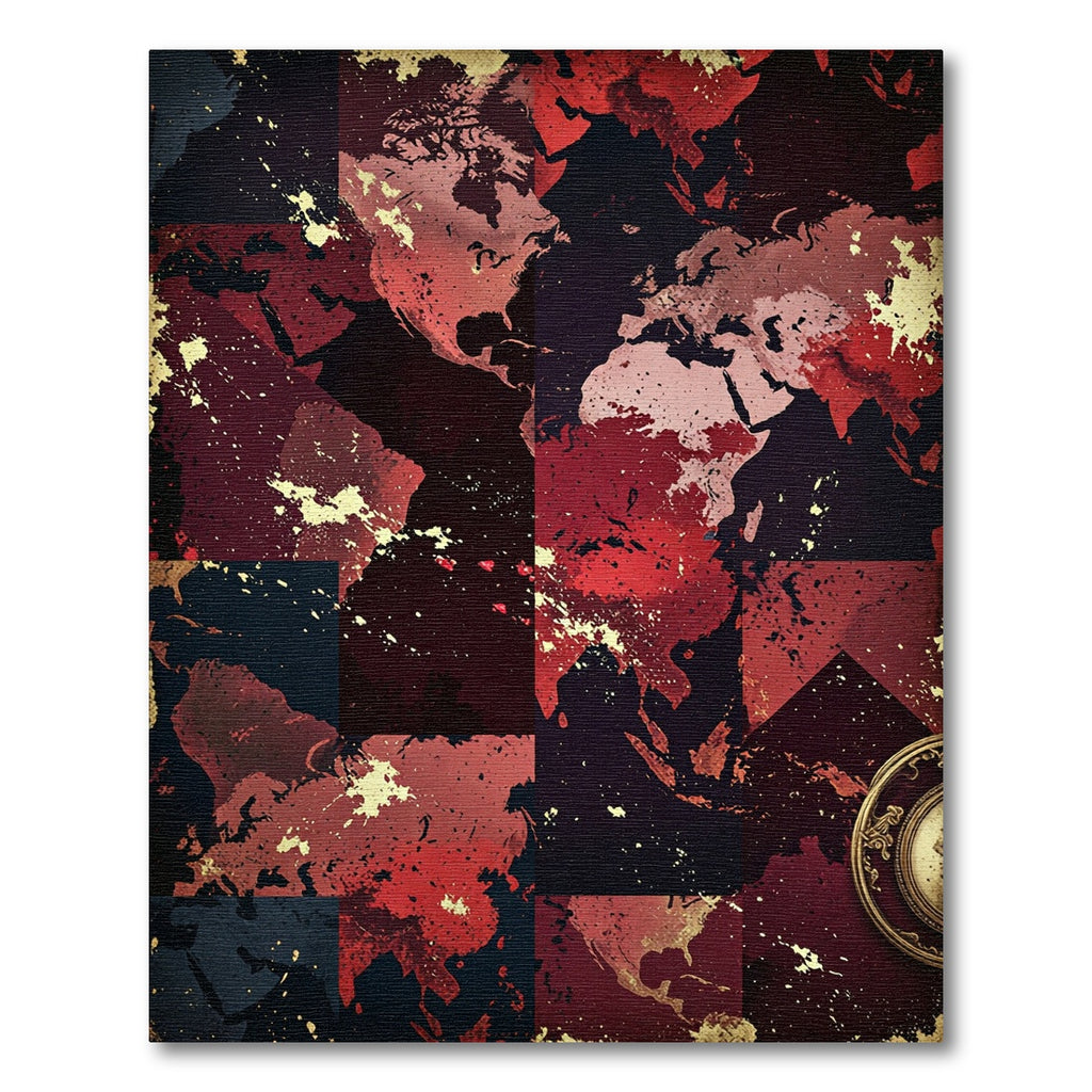 Crimson World Map Splatter Composition Rug