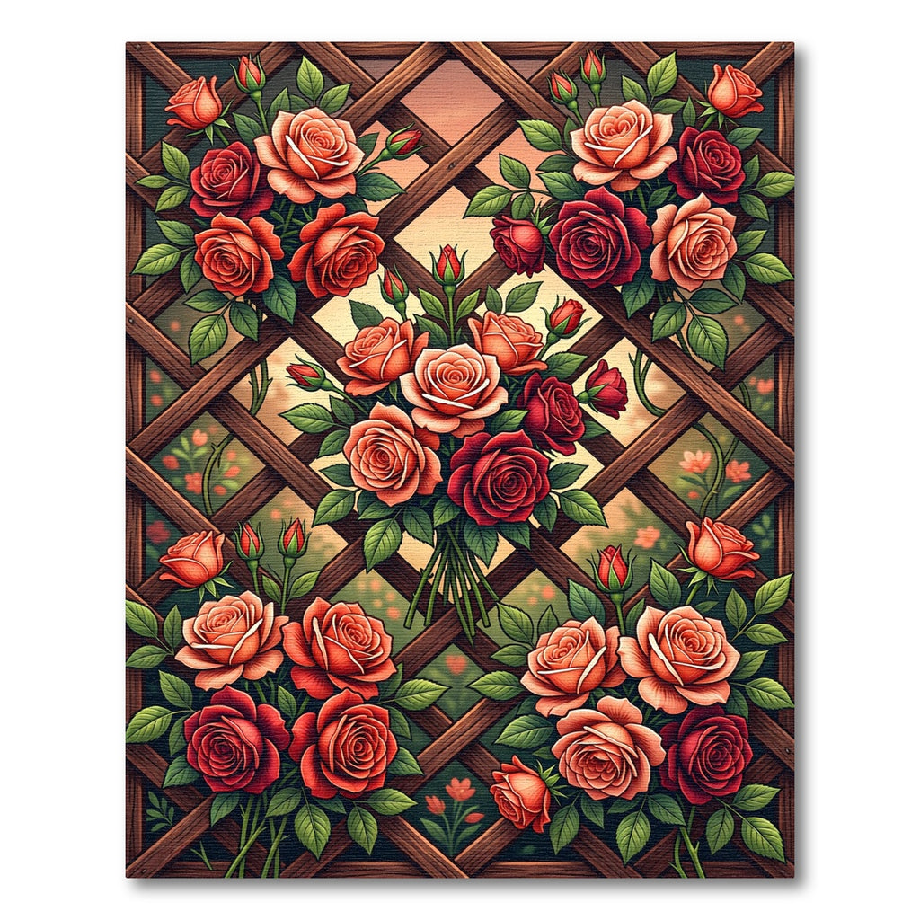 Garden Lattice Red Coral Roses Rug
