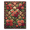 Garden Lattice Red Coral Roses Rug
