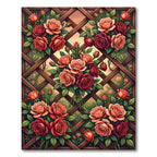 Garden Lattice Red Coral Roses Rug
