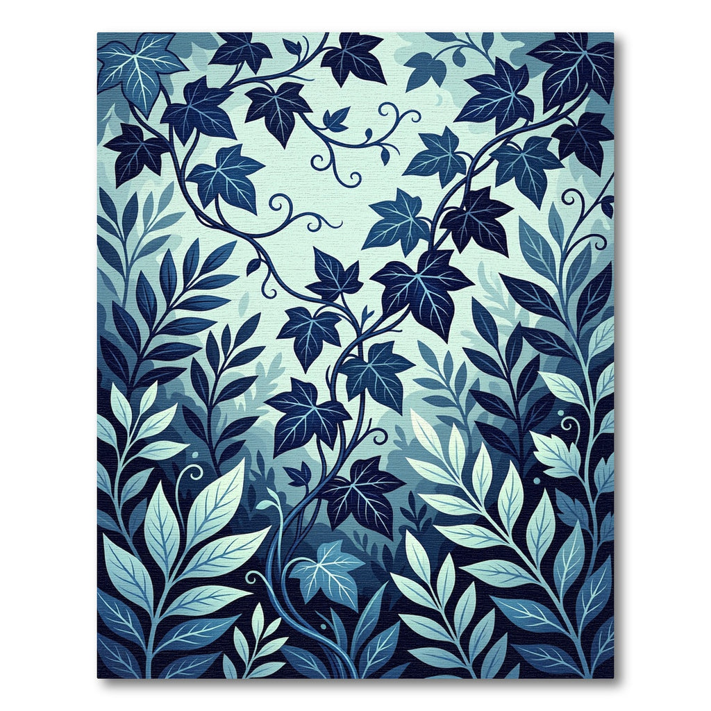 Deep Blue Leafy Vine Swirls Rug