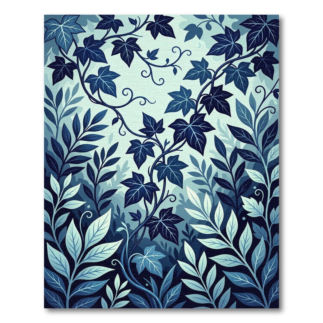 Deep Blue Leafy Vine Swirls Rug