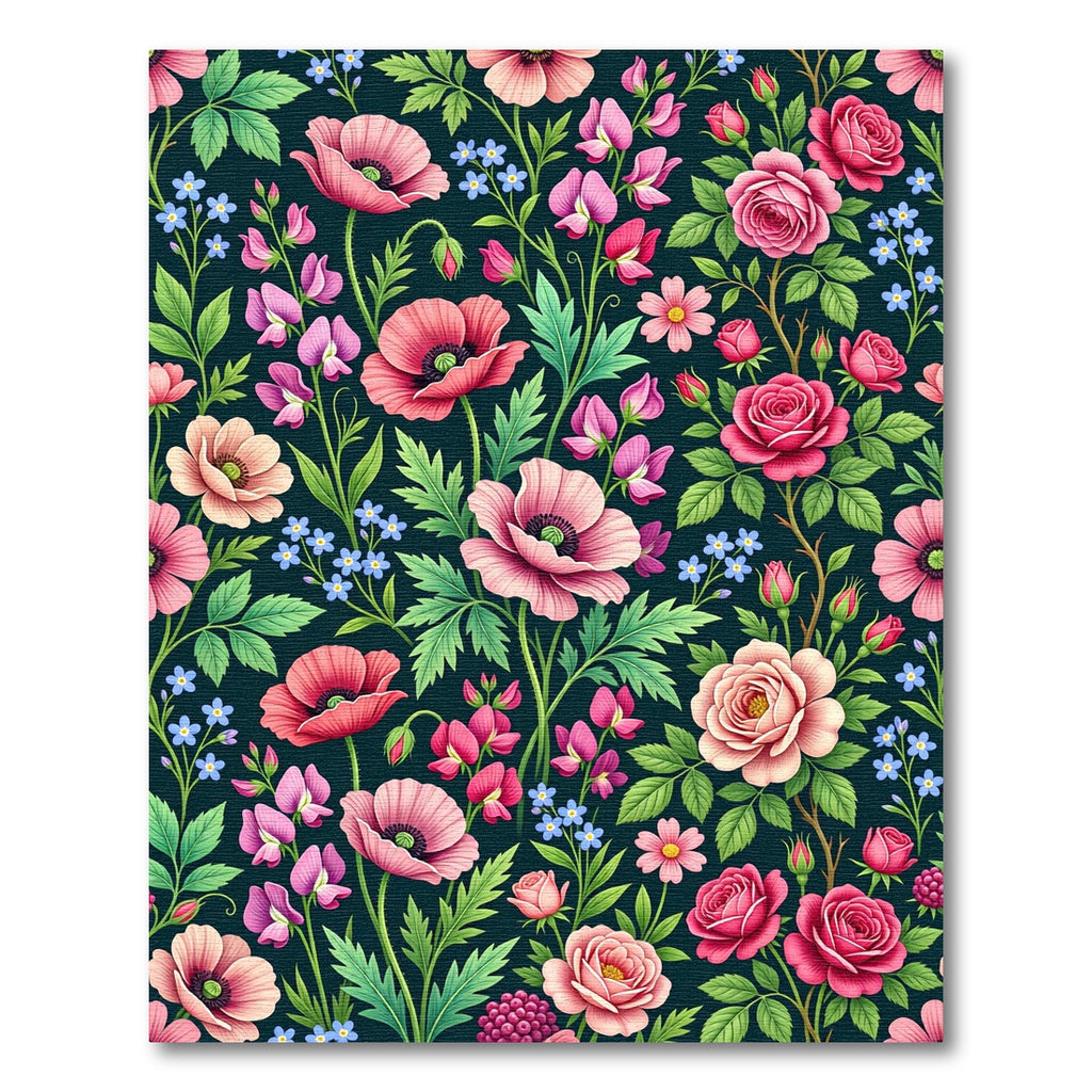 Vibrant Rose Poppy Sweet Pea Floral Rug
