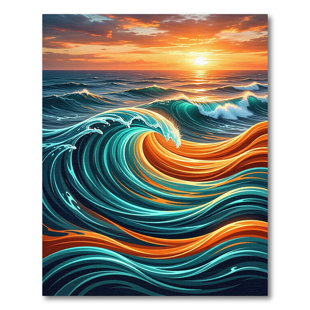 Golden Sunset Ocean Wave Art Rug