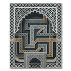 Dark Arched Geometric Gold Maze Rug