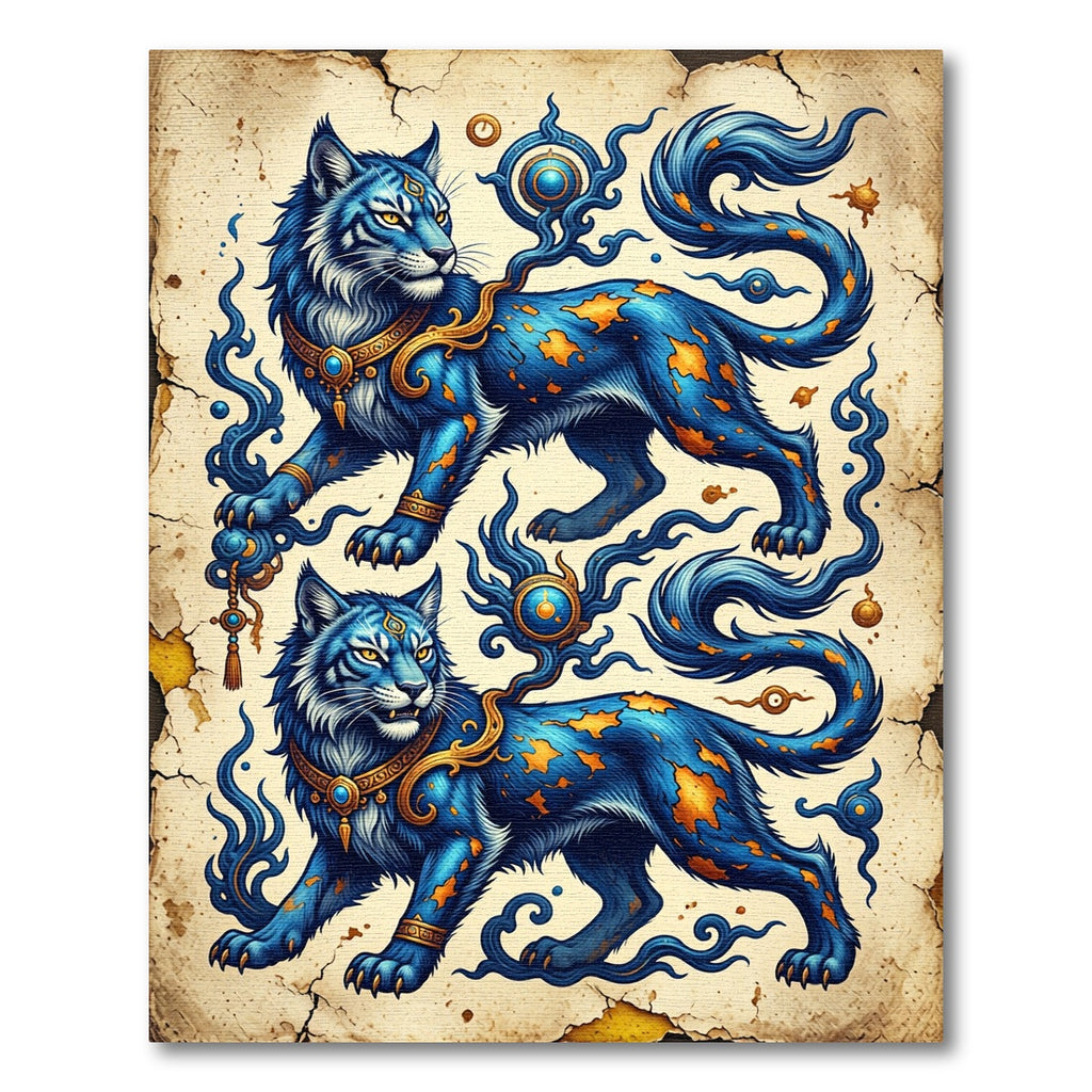 Celestial Azure Tiger Fantasy Illustration Rug